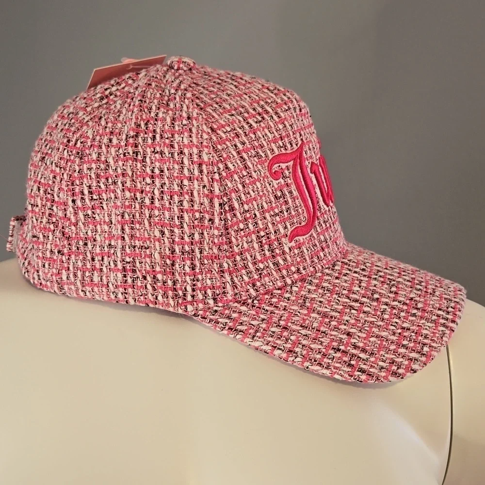 Juicy Couture Adjustable Pink Tweed Embroidered Logo Baseball Cap